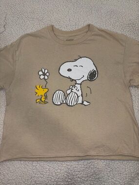 Snoopy & Woodstock Tan Cropped Tee
